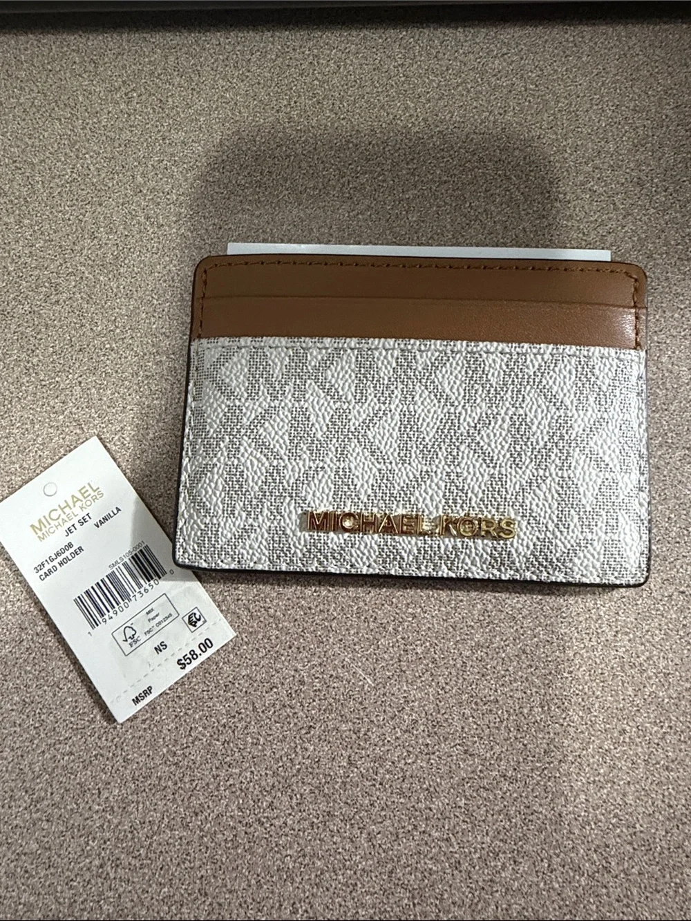 Michael Kors Vanilla and Brown Logo Card Holder